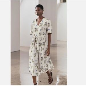 ZARA ZW COLLECTION PALM PRINT DRESS Size XS White Palm Tree Print Dress